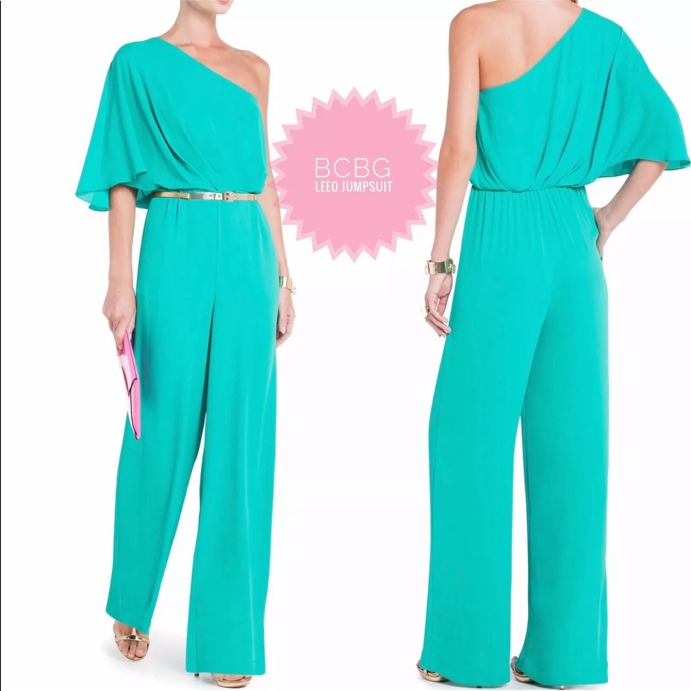 BCBGMAXAZRIA Leeo Emerald Wide Leg Jumpsuit Romper